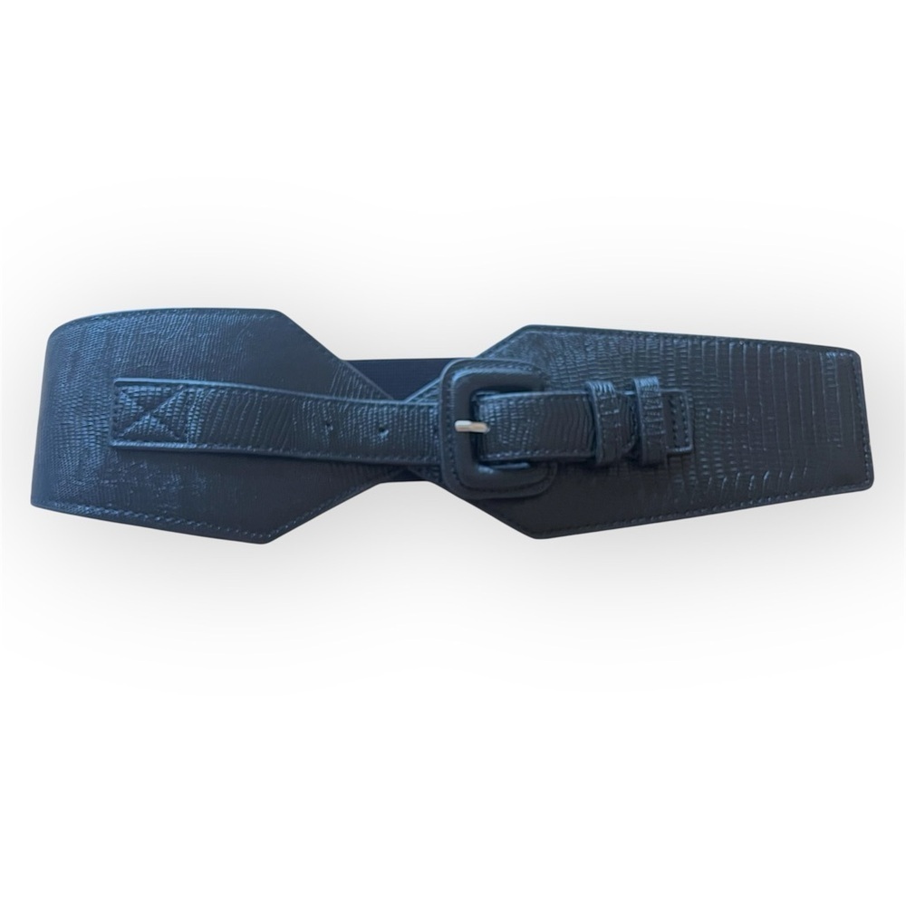 Vegan leather Lizard skin embossed faux leather belt, elastic detail at back,NEW